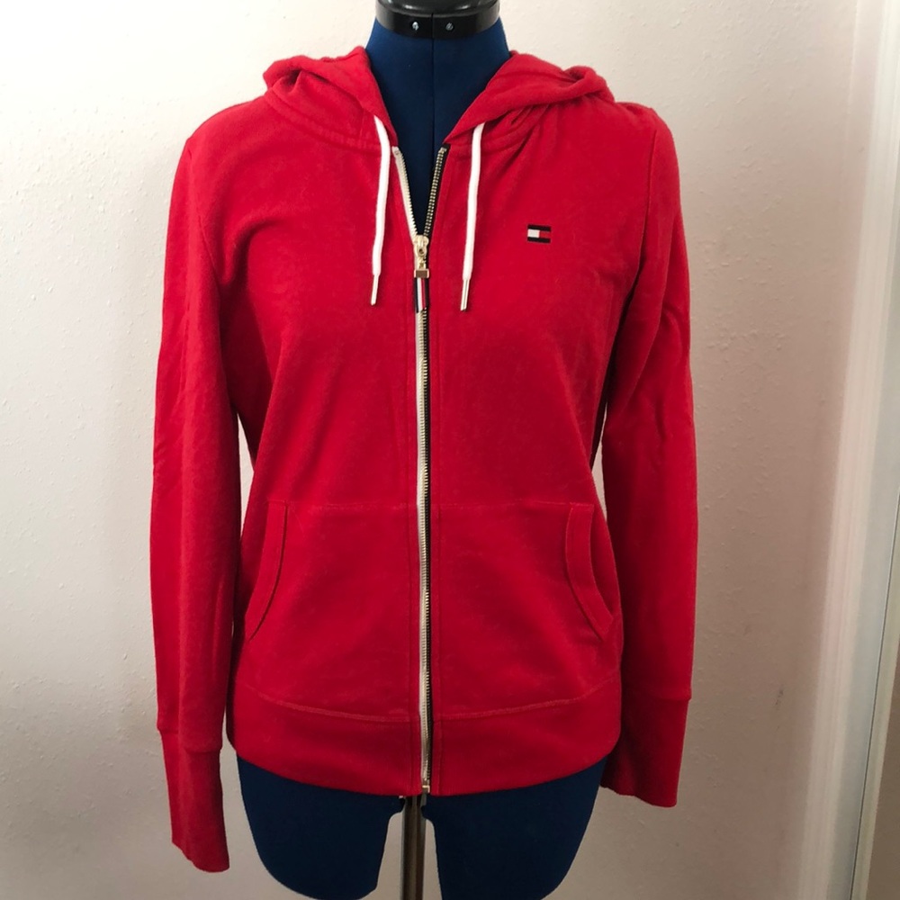 Tommy Hilfiger Red Hoodie with Gold Zipper